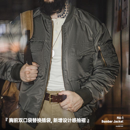 工装优选 美式复古MA1飞行员夹克棉服军事风加厚棒球服外套男秋冬 商品图3