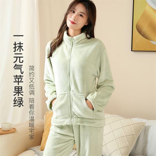 梦芭蒂睡衣套装长袖长裤经典圆领可爱加绒加厚女士家居服春秋2023细绒紧密家居服 商品图2