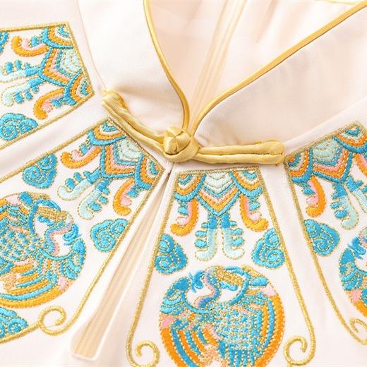 FLZD-23162波西米亚民族风刺绣花朵立领印花褶皱修身显瘦百搭长裙连衣裙女 商品图6