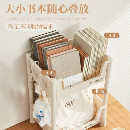 老米优品【桌下书本收纳架】小推车置物架  家用可移动整理书架  学生书本收纳 商品图4