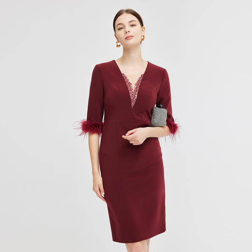 NG864斯尔丽2023秋季新款优雅钉珠镶钻灵动飘逸连衣裙 商品图0