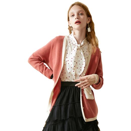 欧芮儿2019秋装新款宽松显瘦V领开衫针织衫女学院风撞色百搭毛衣 商品图3