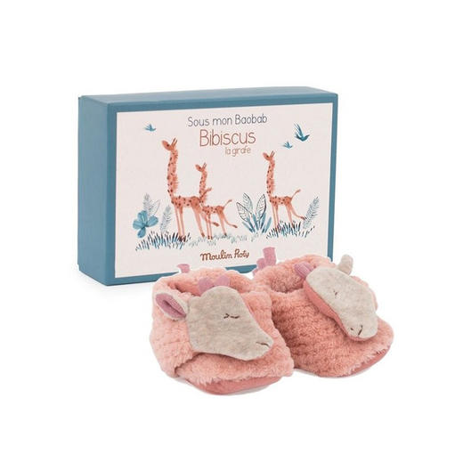 法国 Moulin Roty 我的猴面包树下系列系列长颈鹿布洛洛步前鞋适合0-6 个月婴儿，方形礼盒装-669012 商品图0