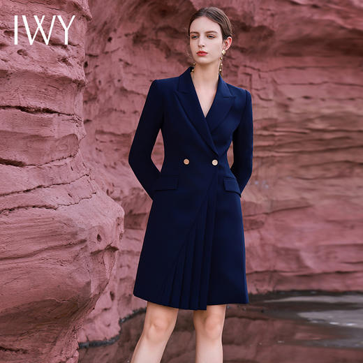 IWY/藏青色西装连衣裙女新款高级感职场通勤女装工作服秋季Q13306 商品图0
