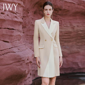 IWY/拼接设计感西装连衣裙女秋冬季长袖主持人正装女端庄大气Q13327