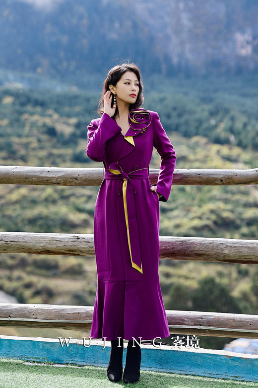 3203036 暮染拂紫 进口亮丝斜纹大衣 雾境 商品图2