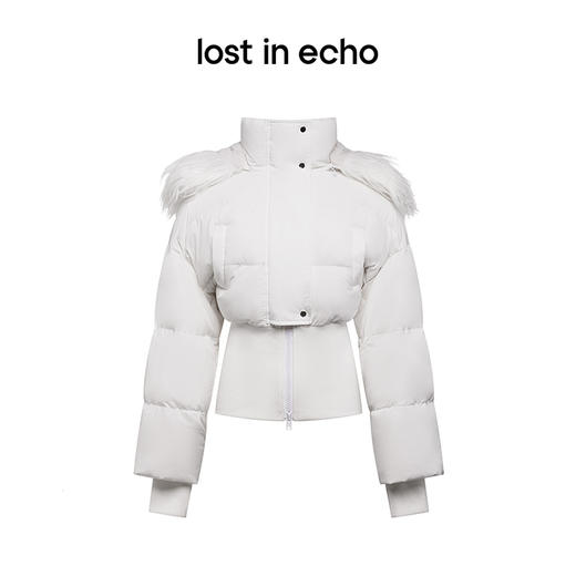 [捡漏价]lost in echo设计师品牌长毛翻领拉链帽罗纹收腰短款修身羽绒服女 商品图0