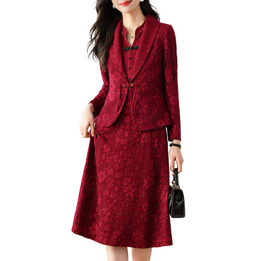 QYM DS0299-Y两件套连衣裙小西装+背心裙提花连衣裙 商品图4