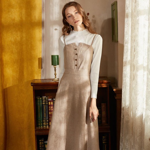 欧芮儿秋装女2018新款两收腰显瘦气质a字吊带连衣裙女中长款 商品图0