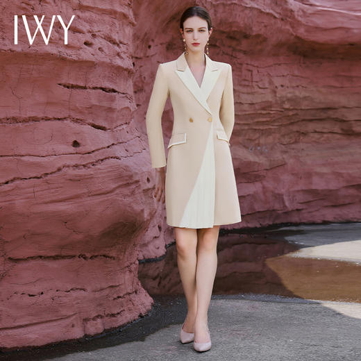 IWY/拼接设计感西装连衣裙女秋冬季长袖主持人正装女端庄大气Q13327 商品图4