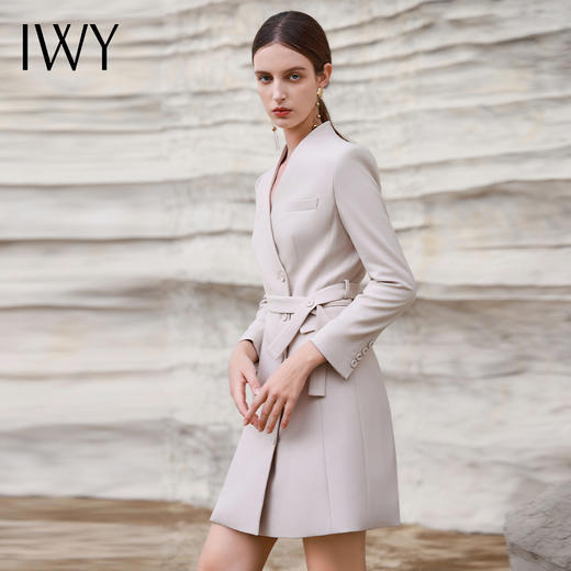 IWY/绑带西装连衣裙女秋冬长袖职业裙气质美容院工作服Q13323 商品图2