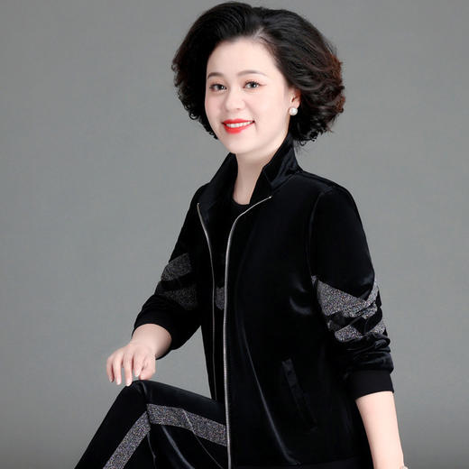 中年人妈妈秋装，外套洋气中老年女装金丝绒休闲运动服三件套装春秋ZB-XH213088 商品图4