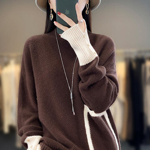 QHJY-JY659女装慵懒风半高领100羊毛衫 秋冬保暖宽松针织毛衣绒毛打底衫外套 商品图4