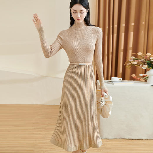 米思阳2025秋冬季新款时尚气质修身显瘦羊毛针织鱼尾连衣裙3129 商品图3