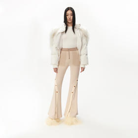 lost in echo设计师品牌长毛翻领拉链帽罗纹收腰短款修身羽绒服女