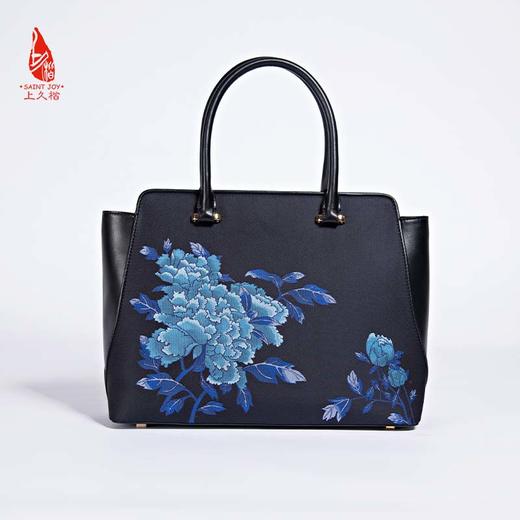 SAINTJOY/上久楷 女士宋锦拎包 深蓝粉牡丹  深蓝色牡丹 BWS17A0901 商品图5