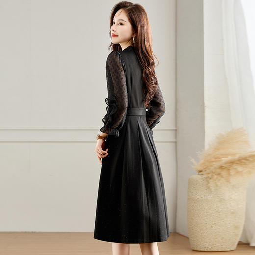 QYM DS0426-Y波点拼结连衣裙休闲收腰中长款A字裙 商品图3