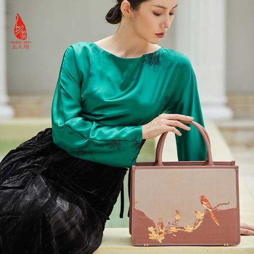 SAINTJOY/上久楷 宋锦女式拎包   鹊上枝头 BWW22A0501 商品图5