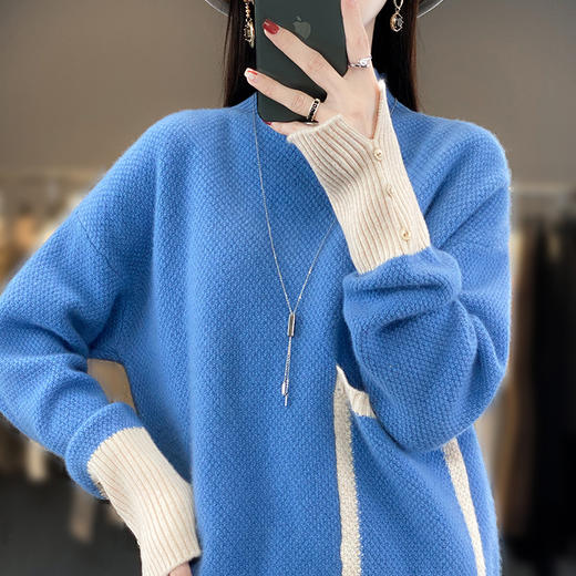 QHJY-JY659女装慵懒风半高领100羊毛衫 秋冬保暖宽松针织毛衣绒毛打底衫外套 商品图7
