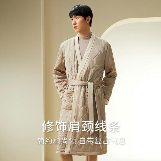 【暖暖家居服】金三塔桑蚕丝填充睡袍男士秋冬新品保暖丝绵家居服  YSMDD102 商品图2