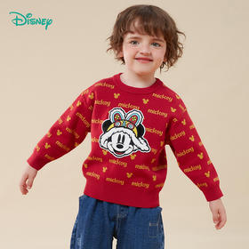 迪士尼童装秋冬款男童米奇长袖毛衣套头针织衫宝宝拜年服233S1860
