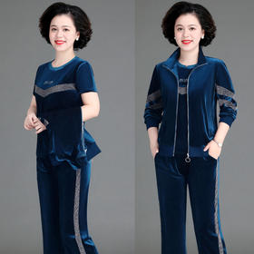 中年人妈妈秋装，外套洋气中老年女装金丝绒休闲运动服三件套装春秋ZB-XH213088