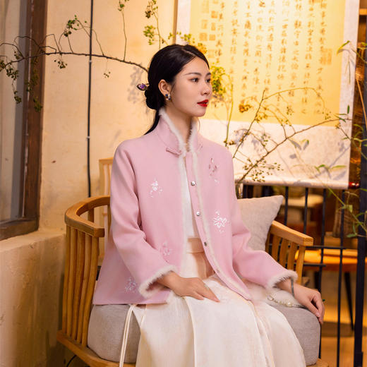 FLZD-A9490新中式刺绣中国风汉服秋冬款长袖唐装妮子上衣复古改良旗袍外套 商品图3