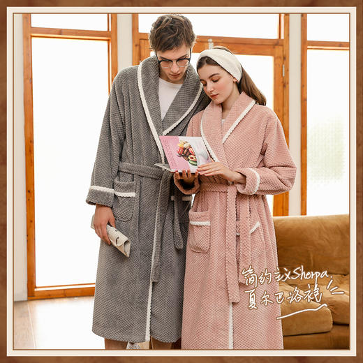 秋冬款【珊瑚绒情侣睡袍】法兰绒浴袍    睡衣加长款加厚  冬季加绒家居服 商品图1