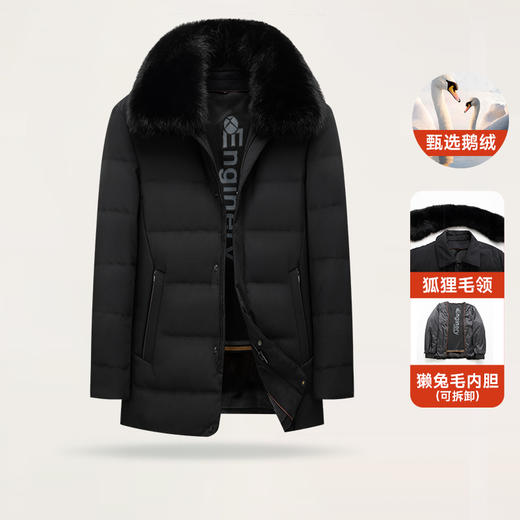 可拆卸内胆獭兔毛【新款DKP】大依优型大码狐狸毛领中长款鹅绒羽绒服休闲胖子大码男休闲宽松加肥加大上衣冬季外套 商品图0