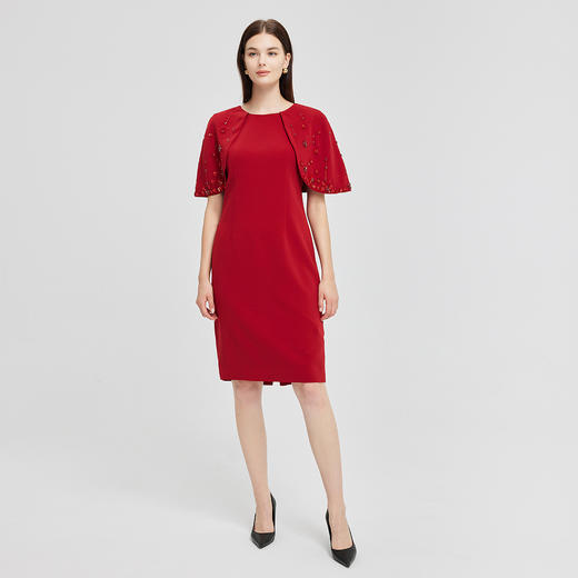 NG865斯尔丽2023新款斗篷设计钉珠收腰显瘦连衣裙 商品图3