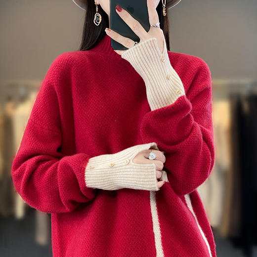 QHJY-JY659女装慵懒风半高领100羊毛衫 秋冬保暖宽松针织毛衣绒毛打底衫外套 商品图6