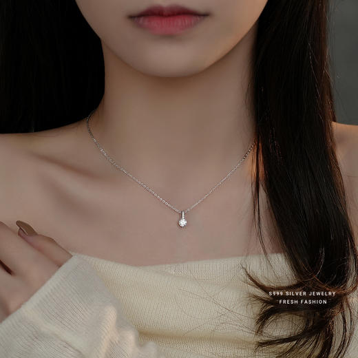 【梦清】S999银足银一颗星莫桑石项链【YXS-A3108】 商品图1