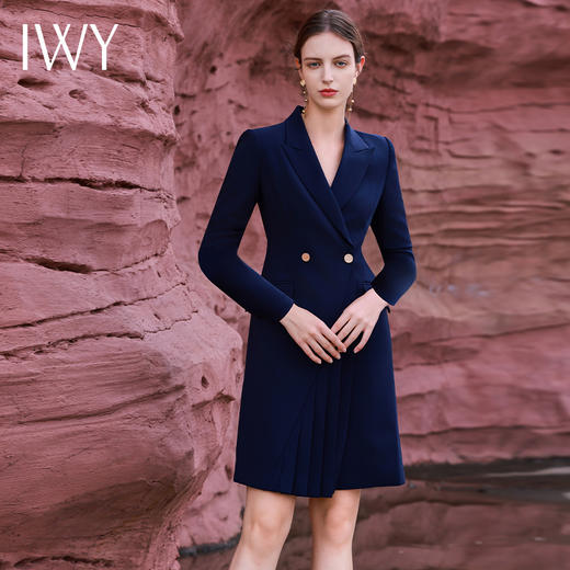 IWY/藏青色西装连衣裙女新款高级感职场通勤女装工作服秋季Q13306 商品图3