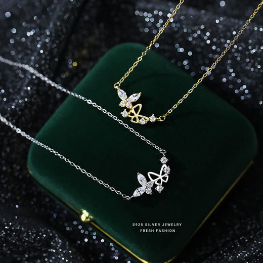 【凌舞】S925银双蝴蝶镶嵌锆石项链【YXS-A3114】 商品图2