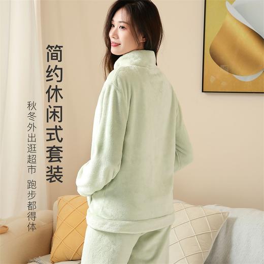 梦芭蒂睡衣套装长袖长裤经典圆领可爱加绒加厚女士家居服春秋2023细绒紧密家居服 商品图3