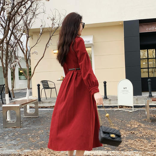 【百图lulu定制】【贵族连衣裙】【赠腰带】宫廷复古风 花边立领 灯芯绒 百褶裙摆 连衣裙 商品图4