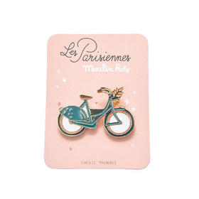 法国 Moulin Roty 巴黎女孩系列蓝色自行车襟针，扣在背卡上-642545