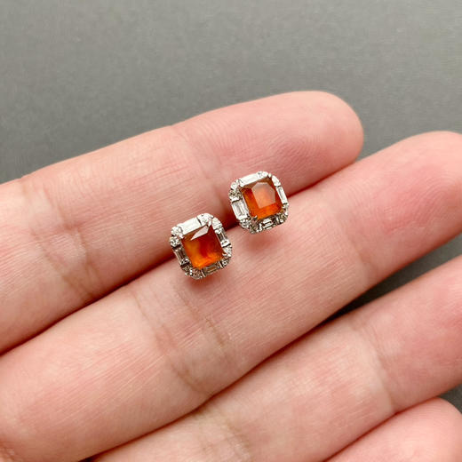 高冰到玻璃种黄翡耳钉18k白金钻石镶嵌 商品图7