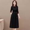 娃娃领拼接长袖连衣裙时尚气质女装系带高腰中长款秋款连衣裙QYM-YX-JP2337-Y 商品缩略图1