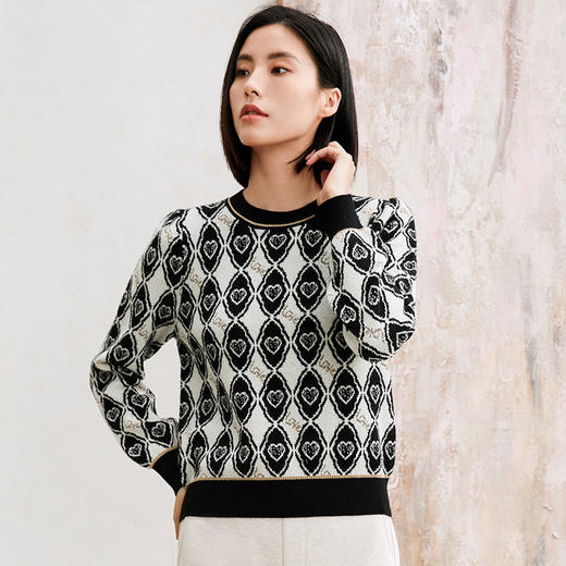 玳莎芝麻点提花针织开襟背心马甲女2023冬季新款叠穿宽松V领羊毛衫   DD33002/DD33306 商品图3