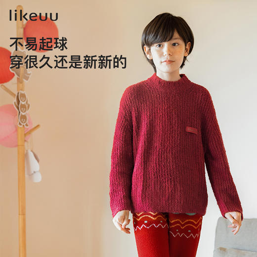 likeuu儿童毛衣龙年抱抱系列新款红色圆领男女大童 商品图2