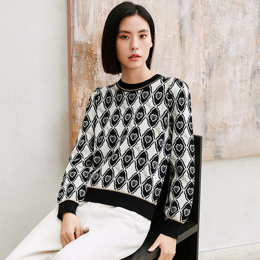 玳莎芝麻点提花针织开襟背心马甲女2023冬季新款叠穿宽松V领羊毛衫   DD33002/DD33306 商品图1