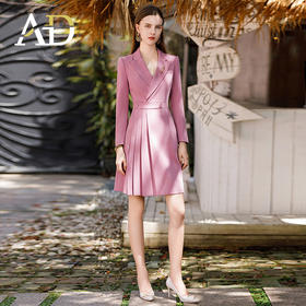 AD时髦烟紫色西装连衣裙秋季2023新款女装连身A字裙OL通勤职业装