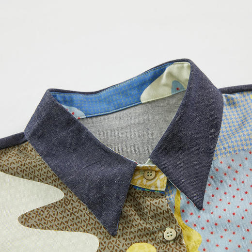 谜底牛仔衬衫长袖女2023冬款复古时尚修身百搭拼接衬衣239MC8022 商品图3