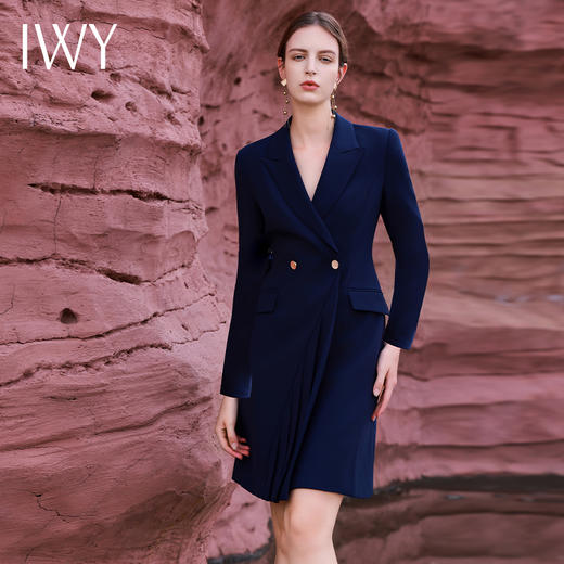 IWY/藏青色西装连衣裙女新款高级感职场通勤女装工作服秋季Q13306 商品图2