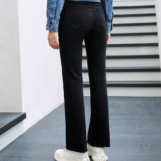 玳莎高腰三扣微喇牛仔裤女冬季新款时尚微弹显瘦毛边设计休闲裤   DD36307 商品图3