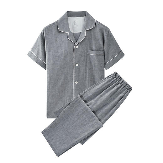 【双层纱短袖长裤家居服】小格纹双层纱家居服情侣家居睡衣纯棉短袖款 商品图6