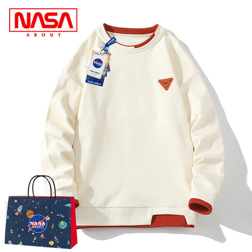 「四款配色」NASA About假两件圆领卫衣 男款秋季宽松休闲打底衫学生上衣 商品图3