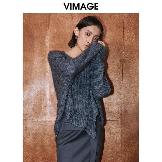 VIMAGE纬漫纪冬季新款洋气宽松小众设计针织衫上衣V2001618 商品图1