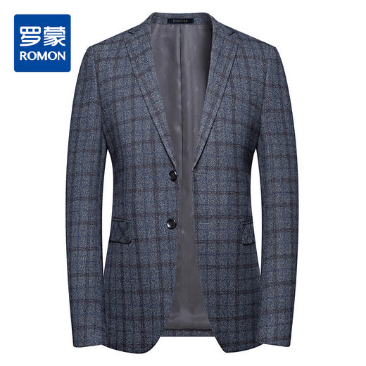 罗蒙秋冬厚款男士单西服上衣外套经典格纹磨毛小西装上衣外套男 商品图1